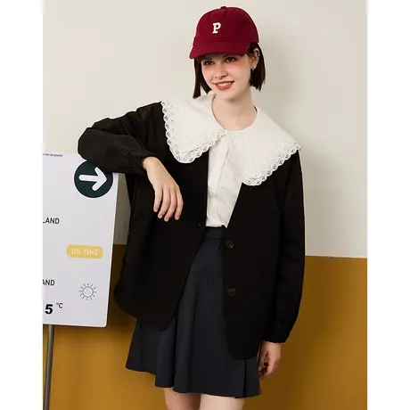 a02秋冬款小众休闲拼接V领外套风衣百搭休闲女式夹克图片