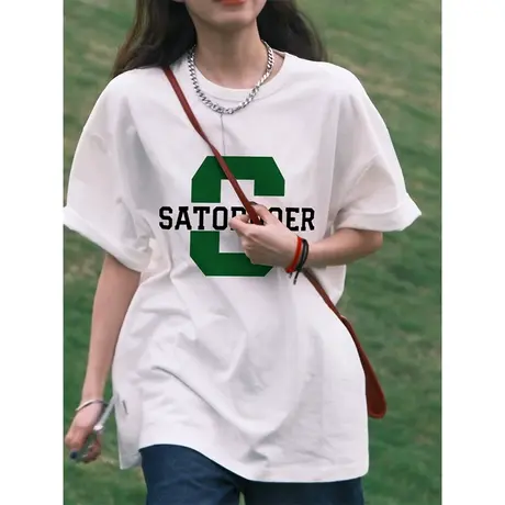 纯棉设计感短袖t恤女夏季新款小众宽松显瘦港风chic半袖大码上衣商品大图