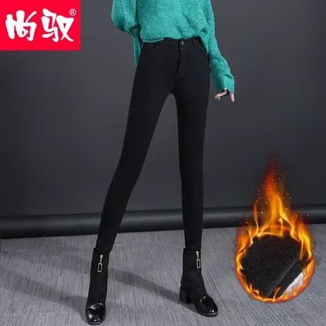 高腰外穿打底裤女士加绒裤子紧身长裤冬款加厚黑色显瘦弹力小脚裤商品大图