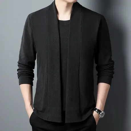 男士德绒双面绒假两件针织衫中青年商务休闲打底衫上衣外套潮流商品大图