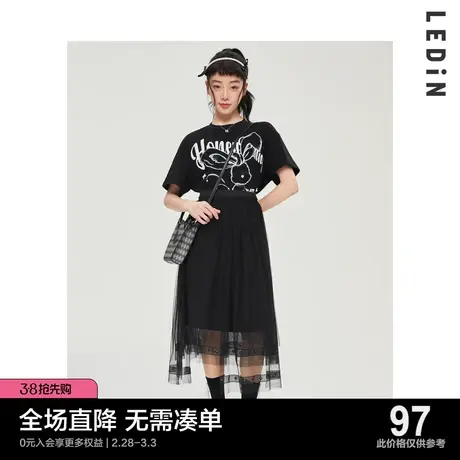 乐町兔子大图上衣夏季新款短袖T恤女C2DAC3203图片