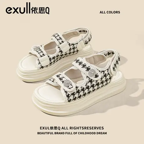 依思q厚底小香风凉鞋女2024年新款春季外穿软底休闲平底沙滩鞋女图片