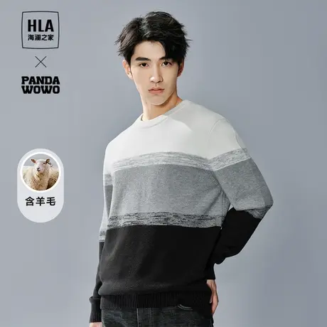 HLA海澜之家panda wowo熊猫长袖针织衫23秋冬新含羊毛保暖上衣男图片