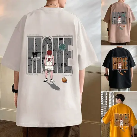 短袖T恤男ins潮流夏季纯棉港风半袖青少年中学生运动篮球宽松体恤商品大图