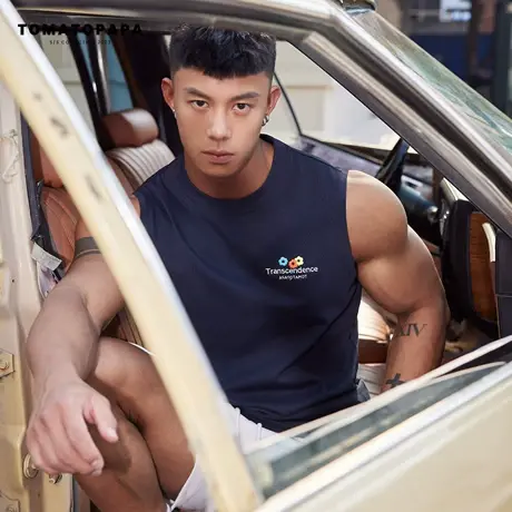 TOMATOPAPA原创背心坎肩潮牌彩色刺绣小花时尚青年学生无袖上衣男商品大图