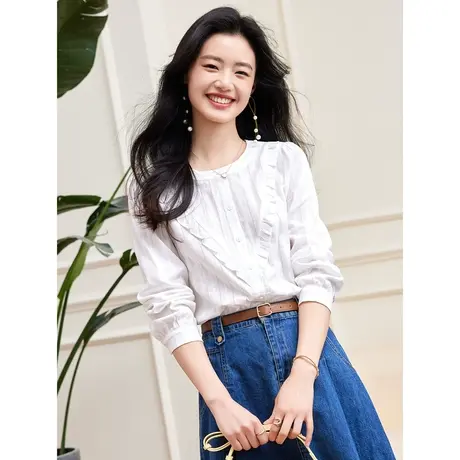 时尚气质淑女长袖衬衫2023年春季新款温柔甜美宽松显瘦通勤上衣图片