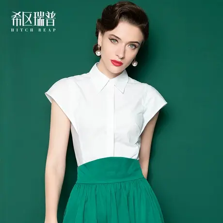 希区瑞普高端衬衫女新款2023年夏季法式气质飞袖纯棉白色洋气衬衣商品大图