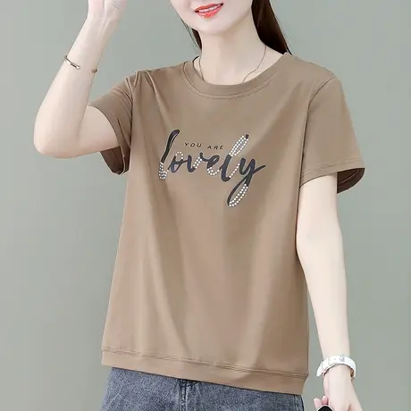 纯棉短袖t恤女夏2023新款时尚宽松休闲运动上衣百搭显瘦半袖体恤商品大图