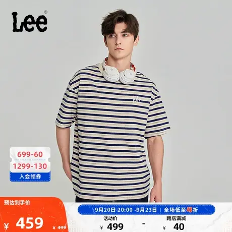Lee商场同款23秋冬新品舒适版浅卡其色条纹男短袖T恤LMT006332201图片