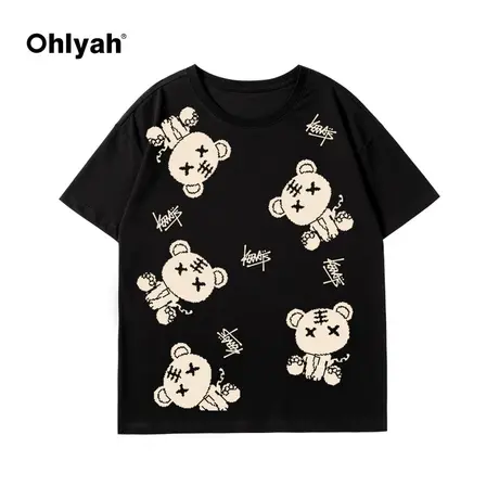 Ohlyah满印不规则拼接小虎短袖T恤女春夏情侣装2023新款宽松小众图片