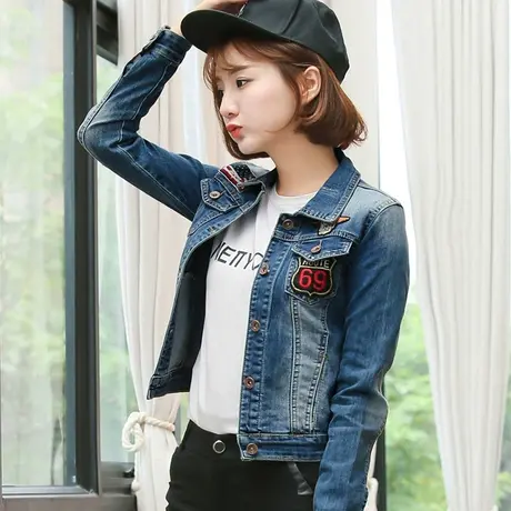 牛仔外套女短款修身韩版潮显瘦xs长袖春秋牛仔服上衣弹力徽章8商品大图
