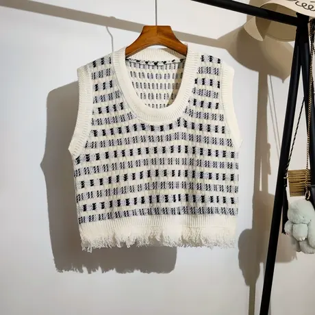 U领针织马甲女外穿秋冬新款宽松短款叠穿设计感小众毛衣背心坎肩商品大图