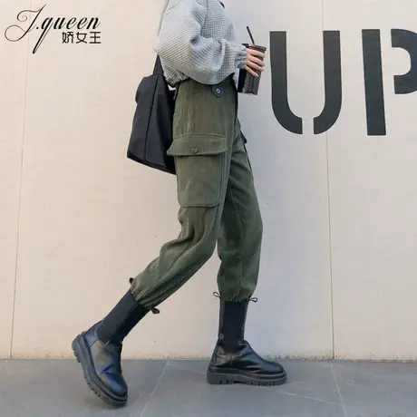 灯芯绒哈伦裤女高腰加绒秋冬复古宽松休闲老爹裤工装束脚萝卜裤子商品大图