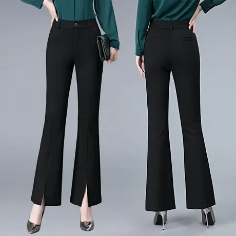 开叉喇叭裤女秋季高腰修身时尚阔腿休闲裤2023新款直筒修身微喇裤图片