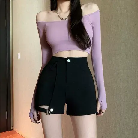 休闲a字高腰显瘦短裤春款女装2023年新款外穿阔腿裤显瘦黑色裤子商品大图