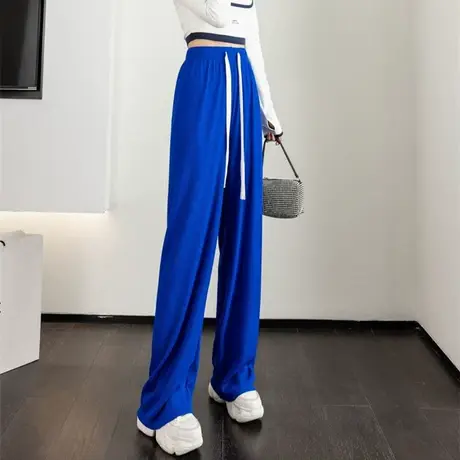 抽绳蛇骨纹阔腿裤女春夏宽松学生直筒修身显腿潮流百搭休闲长裤子图片