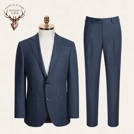 十米布意式羊毛西服男套装商务条纹意式平驳领西装男新郎修身正装商品大图