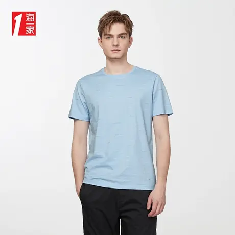 海一家简约印花短T2023夏季新款清新休闲舒适圆领男士短袖T恤商品大图