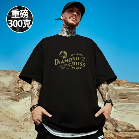 欧美嘻哈字母胖子短袖t恤男街头潮牌慵懒风百搭重磅纯棉大码半袖商品大图