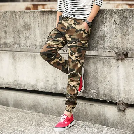 迷彩长裤男丛林战术吃鸡全棉耐磨运动松紧腰休闲裤多袋修身小脚裤图片