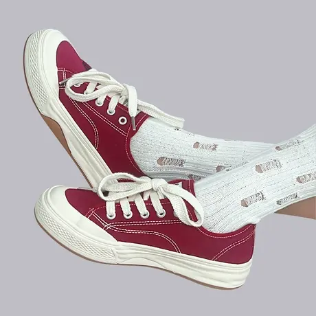 名将帆布鞋女2023新款厚底夏季小白鞋百搭学生红色板鞋透气女鞋夏图片