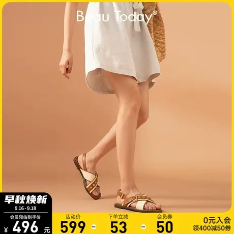 BeauToday凉鞋夏季方头时装凉鞋女小众ins潮复古平底罗马凉鞋女鞋商品大图