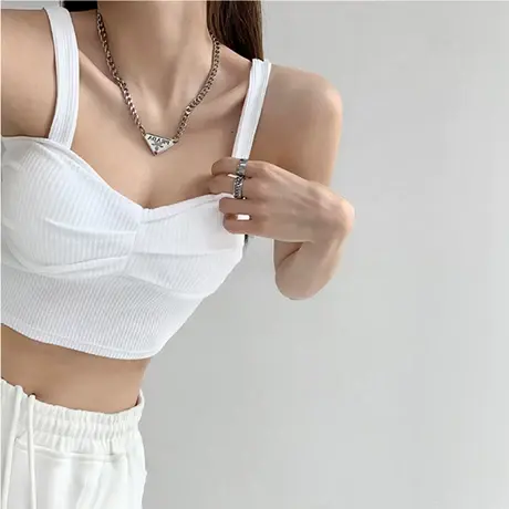 欧美夏季辣妹性感褶皱针织吊带背心外穿露脐短款无袖显瘦打底上衣商品大图