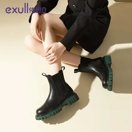 exull/依思Q女短靴2023冬季新款厚底女款鞋中筒靴切尔西烟筒靴子图片