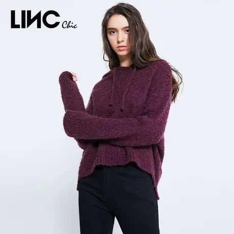【直播专享】LINC金羽杰马海毛连帽风长款宽松时尚针织衫982601商品大图