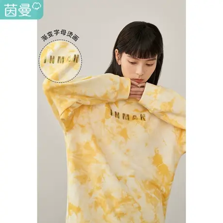 【商场同款】茵曼百搭女2023年春季新款扎染圆领套头休闲印花卫衣图片
