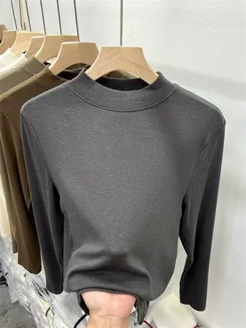 法式纯色半高领针织衫长袖修身上衣女2023初秋新款简约百搭打底衫图片