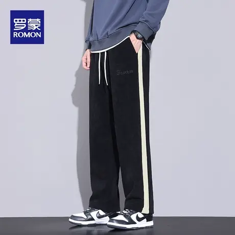 罗蒙侧边条纹休闲长裤男秋冬季美式潮牌宽松直筒裤子百搭运动卫裤图片