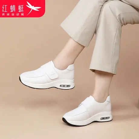 红蜻蜓女鞋春秋鞋子皮面防水白色休闲运动单鞋女真皮中老年妈妈鞋商品大图