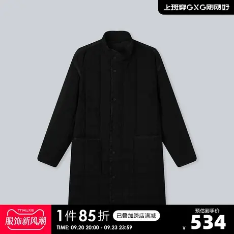 YATLAS亚锐男装冬季商场同款保暖防风黑色棉服男简约中长款外套图片