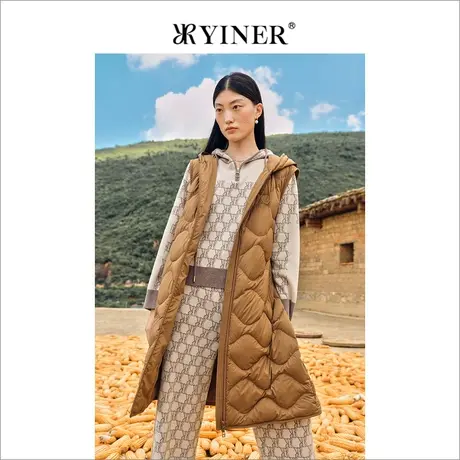 YINER音儿专柜女装2022冬季新款填无袖中长款轻薄鸭绒马甲羽绒商品大图