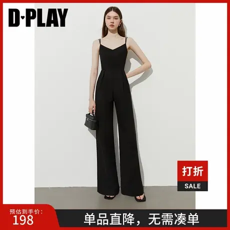 DPLAY【度假系列】2025年夏季新款黑色吊带连体裤女气质法式长裤商品大图