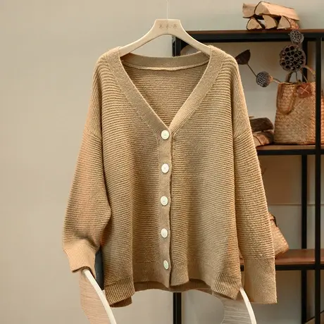 享永子【温柔大气】横针软糯毛衣开衫女秋冬外套休闲气质2023新款商品大图