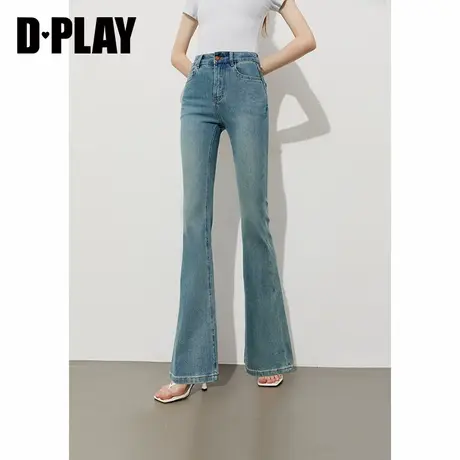 DPLAY2025年夏季新款蓝色微喇牛仔裤女复古裤子气质喇叭裤长裤图片