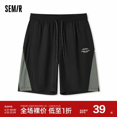 森马休闲中裤男夏季时尚字母印花潮流撞色直筒短裤抽绳运动风裤子图片