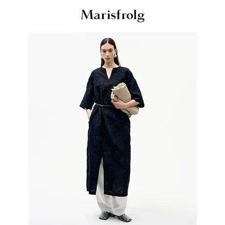 Marisfrolg玛丝菲尔2025年秋季新款时尚泡泡袖极简风长款连衣裙图片