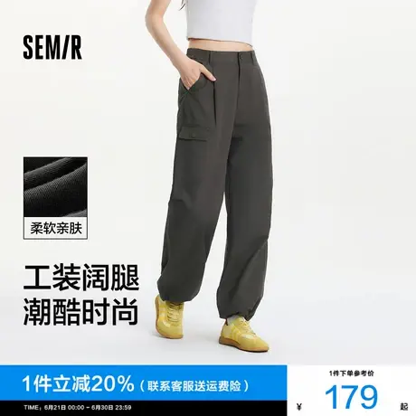 [商场同款]森马休闲裤女设计感工装裤夏季2025新款半松紧腰阔腿裤商品大图