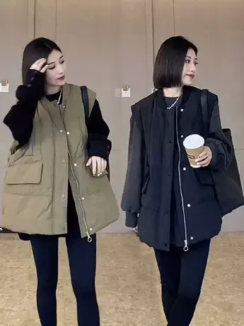 大口袋羽绒棉马甲女2023新款欧货大码韩款宽松时尚洋气马夹外套潮商品大图