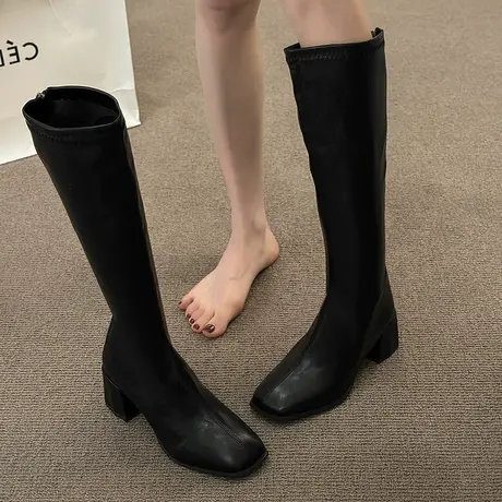小个子长靴女不过膝高筒英伦风骑士靴春秋单靴粗跟网红高跟长筒靴商品大图