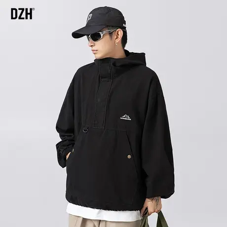 男生套头半拉链外套男春秋防风连帽工装夹克潮牌男装2023新款衣服商品大图