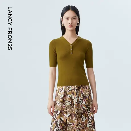 LANCY/朗姿2023秋季新款套头毛针织衫女修身高级感显瘦通勤上衣商品大图