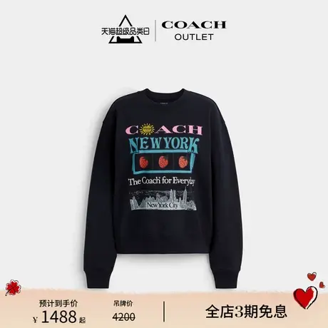 【新品】COACH/蔻驰奥莱女士棉质NEW YORK拼贴装饰经典圆领卫衣图片