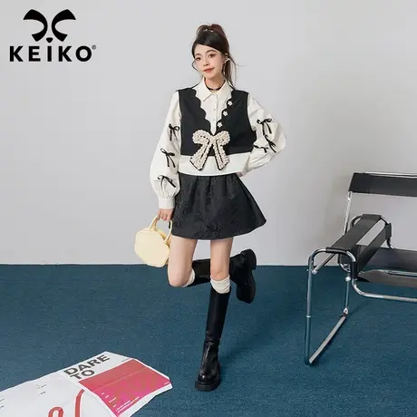 KEIKO 少女风假两件式衬衫女2023秋季新款非正式学院别致独特上衣商品大图