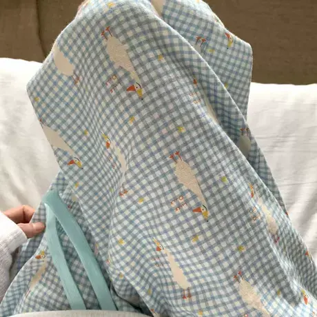 新品~蓝色格子小鸭卡通全棉磨毛宽松长裤裤可外穿居家有口袋遛弯商品大图
