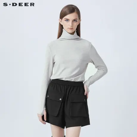 sdeer圣迪奥女装休闲高领基本款套指长袖打底T恤S21480201商品大图