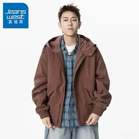 N5真维斯外套男2025新款秋季美式潮牌工装休闲连帽男士春秋装夹克商品大图